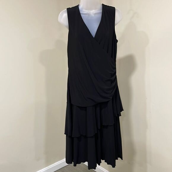 NWOT Luxe by Carmen Marc Valvo Ruffled Black Dress  Size 14W XL plus - Picture 1 of 13